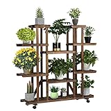 Yaheetech Estante Macetas de Madera para Plantas con Ruedas 9 Estantes Interior al Aire Libre Balcón Jardín 124.5 x 33 x 120 cm