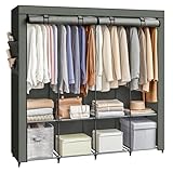 SONGMICS Armario, 4 Barras de Ropa, Estantes, 4 Bolsillos Laterales, Almacenamiento, de Tela, Perchero, Plegable, 45 x 170 x 167 cm, Verde Laurel RYG094C02
