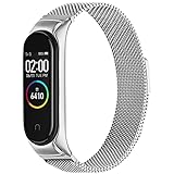 Oumida Correa Compatible con Xiaomi Mi Band 4 Correa, Brazalete de Metal de Acero Inoxidable, Pulsera de Repuesto de Loop Magnético para Xiaomi Mi Smart Band 4 para Mujer Hombre, Plata