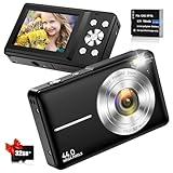 Cámara Digital Cámara De Fotos Digital Compactas 1080P 44MP Cámara Digital Compacta con 2,4' LCD, Zoom 16X, Tarjeta de 32 GB, Cámara Compacta para Principiantes, Adolescentes y niños, Negro