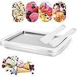 Baotkere Máquina para hacer yogur congelado con sorbete de helado, molde de rodillo de punto dulce, plato frío instantáneo con 2 raspadores, ideal para hacer helados suaves, helados, frutas