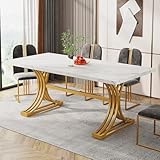 Tribesigns Mesa de comedor para 4 a 6 personas, mesa de cocina moderna de 160 x 80 cm con tablero de mármol sintético y elegantes patas de metal, mesas de comedor grandes para comedor, cocina, color