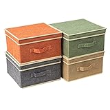 BrilliantJo Cajas de almacenamiento con tapa, canasta de almacenamiento de ropa plegable con asa para juguetes, libros, armario, dormitorio, hogar, juego de 4 colores, 33,5 * 31,75 * 17,5 cm