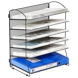 EasyPAG 6 Niveles Metal Malla A4 Bandeja Archivo Clasificador Escritorio Organizador Revistero Almacenamiento Papeles Soporte Archivador Estante Documentos,Negro