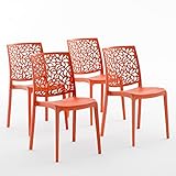 Sillas de resina moderna apilables de polipropileno con fibra de vidrio, para interior, cocina o comedor, exterior y jardín, sillas de restaurante y contract - Anna (4 Sillas, Naranja papaya)