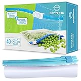 ENVIRONEX 40 bolsas reutilizables para congelador, bolsas con cierre deslizante resellable de medio galón con fondo expandible, bolsas herméticas y transparentes sin BPA para alimentos