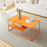 [en.casa] Mesa de Centro con Estante Mesa Auxiliar Rectangular Estante Inferior para Salón Resistencia Acero 45 x 90 x 60 cm - Naranja