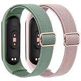 Meliya 2Pack Correas para Xiaomi Mi Band 4/Xiaomi Mi Band 3/Xiaomi Mi Band 6/Xiaomi Mi Band 5/Xiaomi Mi Band 7,Elástica Nylon Trenzada Ajustable Pulseras Repuesto para Mi Band 7/6/5/4/3(Rosa/Verde)