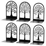 Winter Shore Sujeta libros Negros de Metal Estilo Árbol (Pack de 6) - Soporte Libros Decorativos con Almohadillas Antideslizantes - Hierro Inoxidable - Bordes Seguros - 3 Pares, Diseños Únicos