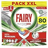 Fairy Platinum Plus Todo en Uno Pastillas Lavavajillas, 80 Capsulas Lavavajillas (5 x 16), Limpieza Profunda y Extra Brillo, Fragancia Limon