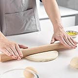 CHEFZOCO Rodillo de cocina, Rodillo de repostería, Rodillo de Amasar sin Rodamientos, Rodillo para hacer Pan, Rodillo para pizza, Fabricado en Madera de Haya, Largo 28 cm, Diámetro 2.5 cm