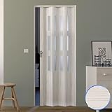 Puerta plegable de interior de PVC 88,5x214 cm Pino Blanqueado - Vidrio Satén mod.Luciana