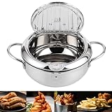 Freidora japonesa, olla de acero inoxidable, olla Tempura con termómetro, cocina de inducción, compatible con asar y cocinar (20 cm)