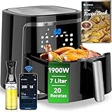 Aigostar Cube Smart - Freidora de aire inteligente sin aceite, Conexión Wifi, 1900W, 7L, Modo manual, Pantalla LED táctil, 7 funciones preestablecidas + mantener caliente y modo manual, Libre de BPA
