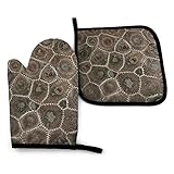 Petoskey - Juego de Manoplas de Horno y Soporte para ollas con Estampado de Piedra, Almohadillas Calientes Resistentes, Guantes de Cocina para Horno para microondas, Barbacoa, Cocina, horneado, Parr