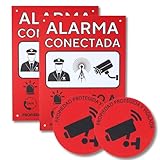 ITALMI® Set Cartel Alarma Videovigilancia de PVC + Adhesivo | Placa zona videovigilada 20x15 cm + adhesivo pequeño para añadir una seguridad extra. (1) (2)