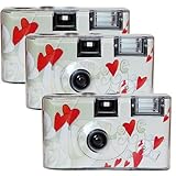 PHOTO PORST TopShot Flying Hearts - Cámara desechable (3 unidades, 27 fotos, flash, Instax, edición de corazones voladores)