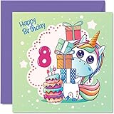 Tarjeta cumpleaños niña 8 años, tarjeta cumpleaños mágica unicornio, tarjeta felicitación cumpleaños niña 8 años, tarjetas cumpleaños niña, tarjetas felicitación 145 mm x 145 mm hija, sobrina, nieta
