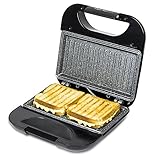 Cecotec Sandwichera con Revestimiento Antiadherente Rock’nToast Square. 750 W, Revestimiento de Piedra, Capacidad para 2 Sándwiches y Superficie Grill, Asa Tacto Frío, Recogecables