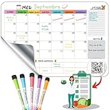 Calendario Magnético Nevera A3 + 5 Rotuladores + Menús Semanales. Lista de la Compra, Planificador Mensual, Organizador Comida Semanal Frigorífico, Calendario Cocina, Tablero Borrable Mensual.