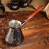 Cafetera de cobre de 481.9 g con grabado en árabe griego turco con mango de madera