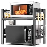 Vankarr Soporte para Microondas y Horno Cocina con 6 Ganchos, Estanteria para Microondas Encimera, Mueble Extensible Microondas Cocina