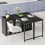 Zubaliya - Mesa de bar moderna, barra extensible giratoria a 360° con almacenamiento, mueble de comedor con abatible, con puerta de armario de cristal, color negro