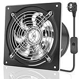 HG Power 150 mm Extractor Ventilador Extractor de Aire 525 m³/h con Salida por Correa Robusto Ventilador Metálico de Pared para Cocinas, Garajes, Almacenes, Talleres y Sótanos, Negro