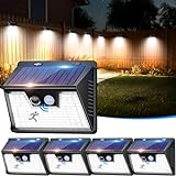 nipify [5 Paquete Luz Solar Exterior Jardin, 3 Modes/140LED Focos LED Exterior Solares con Sensor de Movimiento IP65 Lampara Luces Solares LED Exterior Jardin Aplique para Escaleras Patio, Blanco