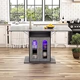 Merax Mesa de comedor plegable moderna con iluminación LED, mesa de comedor extensible con espacio de almacenamiento y puertas correderas de cristal, 140 x 78 cm, mesa de cocina plegable, ideal para