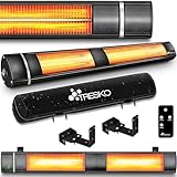 TRESKO Calefactor por Infrarrojos de Pared | 3000W + Control Remoto | Estufa Radiante con 3 Temperaturas | Radiador Eléctrico para Exterior e Interior | Calentador de Cuarzo (Negro)