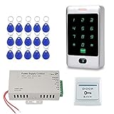 FST Kit de Sistema Control Acceso a la puerta Teclado RFID Teclado de Metal Táctil + DC12V 3A Control Acceso Fuente de Alimentación + 15 piezas Tarjetas RFID Keyfobs