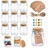 Loyaboho 12 Vasos Yogurtera con Tapa, 200 ml Botes cristal pequeños con Tapa de Corcho, Botes de Cristal con Tapa Tapa Para Pudín y Yogur, Para regalos de bodas y fiestas, Miel, yogur, dulces