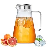 Nutabevrd 2.3L Jarras de Cristal con Tapa, Transparente y resistente al calor Botella fáciles de limpiar, para bebidas frías y calientes/fría Caliente té/café/Jugo/Jarra