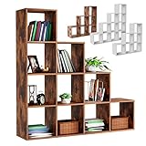 MIADOMODO® Estantería Librería - 6/10 Cubos, Blanca/Marrón, MDF, Divisoria - en Forma de Escalera, Almacenamiento, Separador de Ambientes, para Salón, Despacho, Dormitorio (Marrón)