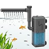 IREENUO Filtro de pecera ajustable, bomba de filtro interior de acuario de 600 l/h con barra pulverizadora, filtro sumergible silencioso de 6 W para tanque pequeño de hasta 120 litros