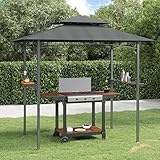 Festnight Cenador de Barbacoa con Estante Lateral, Cenador Barbacoa Jardín Exterior de Acero, Pergola para BBQ con Techo y Almacenamiento, Gris Antracita 240x150x243 cm