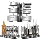 Toplife Organizador y Soporte de Sartenes y Ollas, Estante de Sartenes con 8 compartimnento Ajustable, puenden 2 métodos de Bricolaje para Almacenar Tapas de Ollas, Platos(Negro)