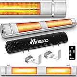 TRESKO Calefactor por Infrarrojos de Pared | 3000W + Control Remoto | Estufa Radiante con 3 Temperaturas | Radiador Eléctrico para Exterior e Interior | Calentador de Cuarzo (Plateado)