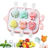 Bluelves Moldes Helados, 6 Pack Moldes para polos helados, Molde Helados Silicona con Palo, Poleras Helado para Bebé, Niño y Adultos（Animales）