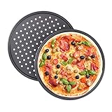 Relaxdays Juego de 2 Bandejas Pizza Horno Redondas, Antiadherentes y Perforadas, Acero al Carbono, Gris, ∅ 32 cm