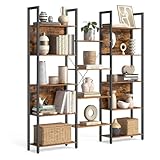 VASAGLE Librería, Estantería de Almacenamiento, con 14 Estantes, Marco de Metal, para Sala de Estar, Estudio, Oficina, Estilo Industrial, 24 x 158 x 166 cm, Marrón Rústico y Negro LLS107B01