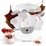 Duronic YM2 Yogurtera de 20W Capacidad para 8 Tarros de Cerámica 125ml y Tapa Transparente Antiderrame | Partes aptas para lavavajillas | Temporizador y Autoapagado | Máquina de Yogures Caseros Postre