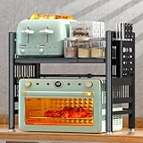 NLMWTI Soporte Extensible para Microondas de 2 Niveles con Soporte Cuchillos 6 Ganchos, Soporte Microondas Soporte Microondas Extensible para Encimera de Cocina, 40-65 cm