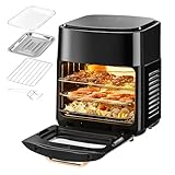 Oyajia Freidora de aire caliente, horno de aire caliente de 15 L, mini horno de 1800 W con 4 accesorios, freidora de aire caliente 6 en 1 con ventana, función de deshidratación, pantalla LCD, freidora