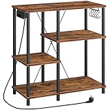 HOOBRO Estantería de Cocina con Toma de Corriente, Estantería para Microondas, Estantería de Panadería con 5 Ganchos, Multi-función Utensilios de Cocina Estantes de Almacenamiento, Marrón EBF07CHB01