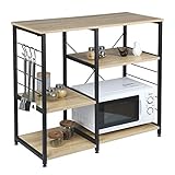 WOLTU Estante de Cocina Estante para Microondas Estante para Panaderos Metal y Madera, con 5 Estantes, Aprox.90 x 40 x 83.5 cm Negro + Roble Claro RGB9324hei