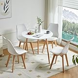 LafeuR Juego de 4 sillas de comedor redondas con mesa de cocina, juego de 4 sillas de comedor con mesa de cocina, grupo de comedor para balcón, cocina, salón (mesa blanca + 4 sillas blancas)