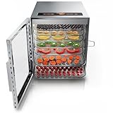 Arendo - Deshidratador de alimentos con regulador de temperatura - 8 bandejas - Temporizador - Pantalla LED con función táctil - Para carne pescado frutas verduras - Sin BPA - Acero inoxidable