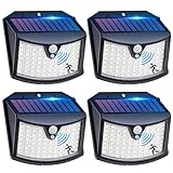 Luz Solar Exterior【4 Paquete】, 3 Modos Luz Solar Exterior Jardin con Sensor de Movimiento, IP65 Impermeable Focos Led Exterior Solares para Jardín, Garaje, Calle, Patio, Caminos, Puertas Delanteras